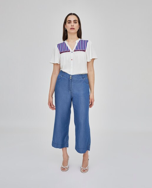 Imagen 0 de Pantalón ancho de mujer cropped lightdenim