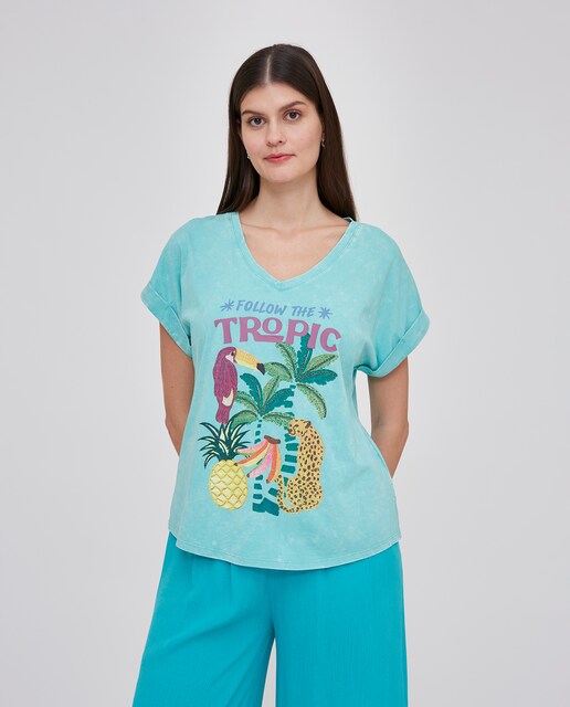 Imagen 0 de Camiseta de mujer escote pico con print posicional