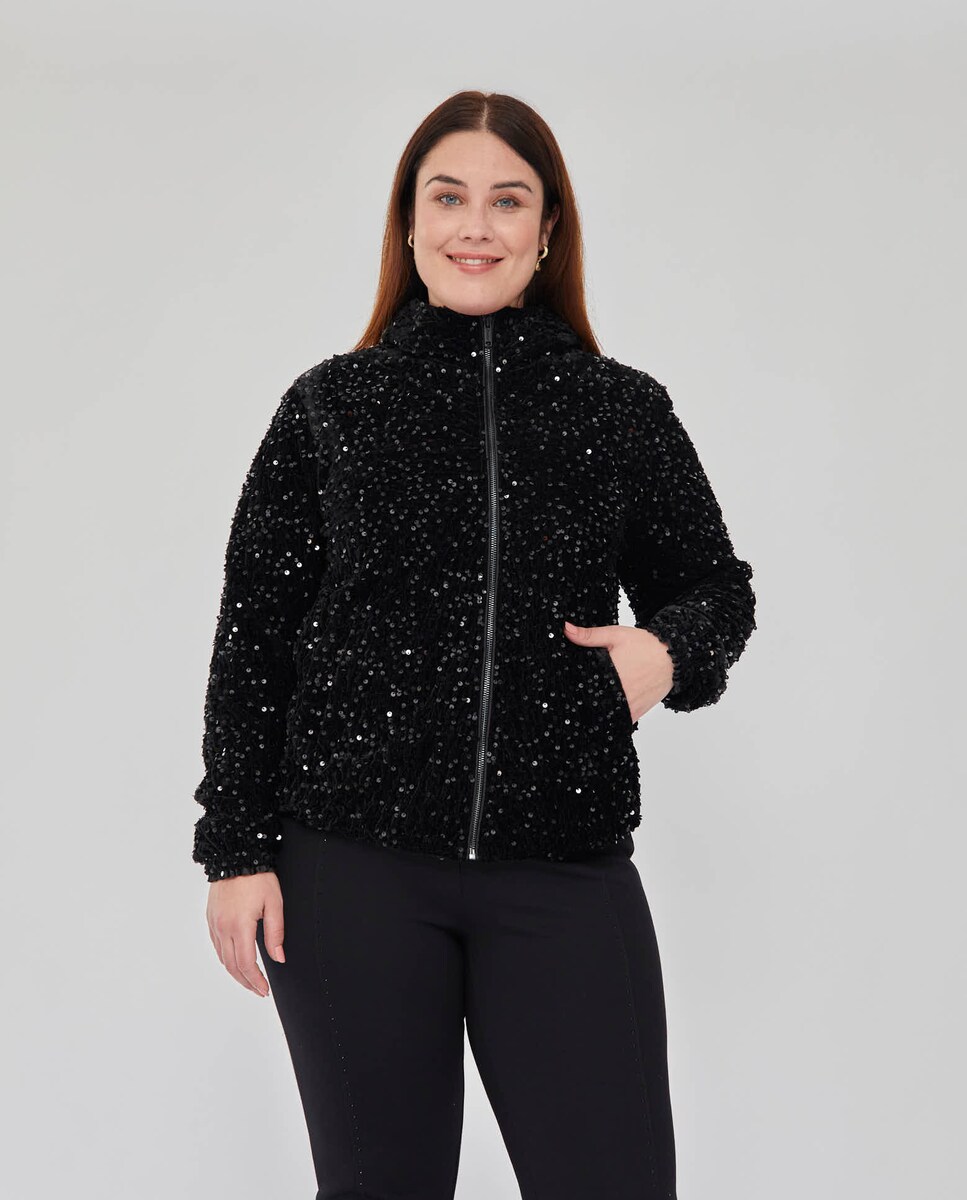 chaqueta lentejuelas con capucha y cremallera · October · El Corte