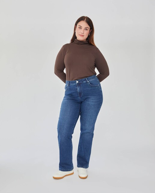 Imagen 0 de pantalon denim push up con detalle de brillos en bolsillos