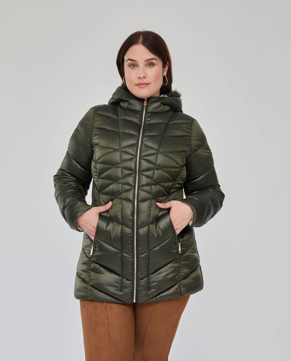 Parka de mujer larga acolchada con doble cuello · October · El - Main Image