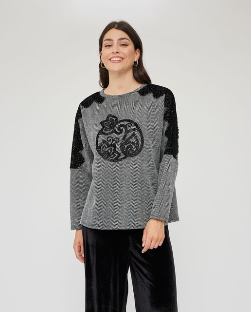 Imagen 0 de Sueter de mujer cuello alto combinado con encaje