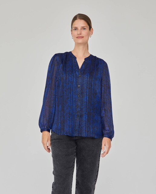 Imagen 0 de Blusa de mujer estampada con tejido de hilo metálico