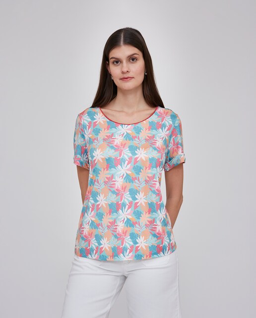 Imagen 0 de Camiseta de mujer estampado flores turquesa