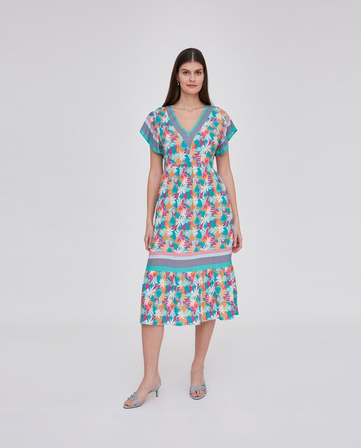 Imagen 0 de Vestido de flores turquesa posicionado