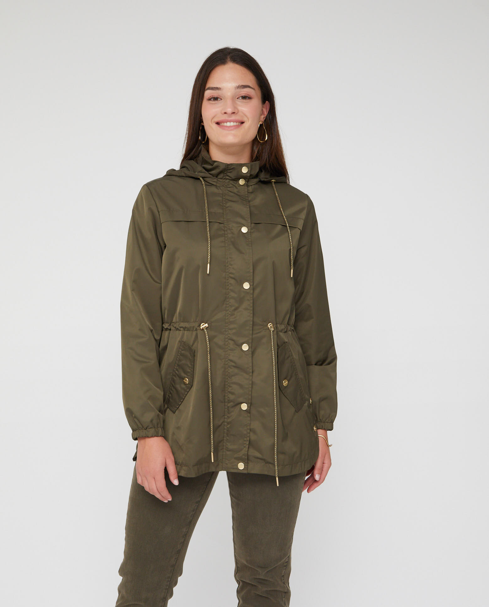 Parka de mujer con capucha cintura ajustable con cordon - October - Kaki Kaki-1