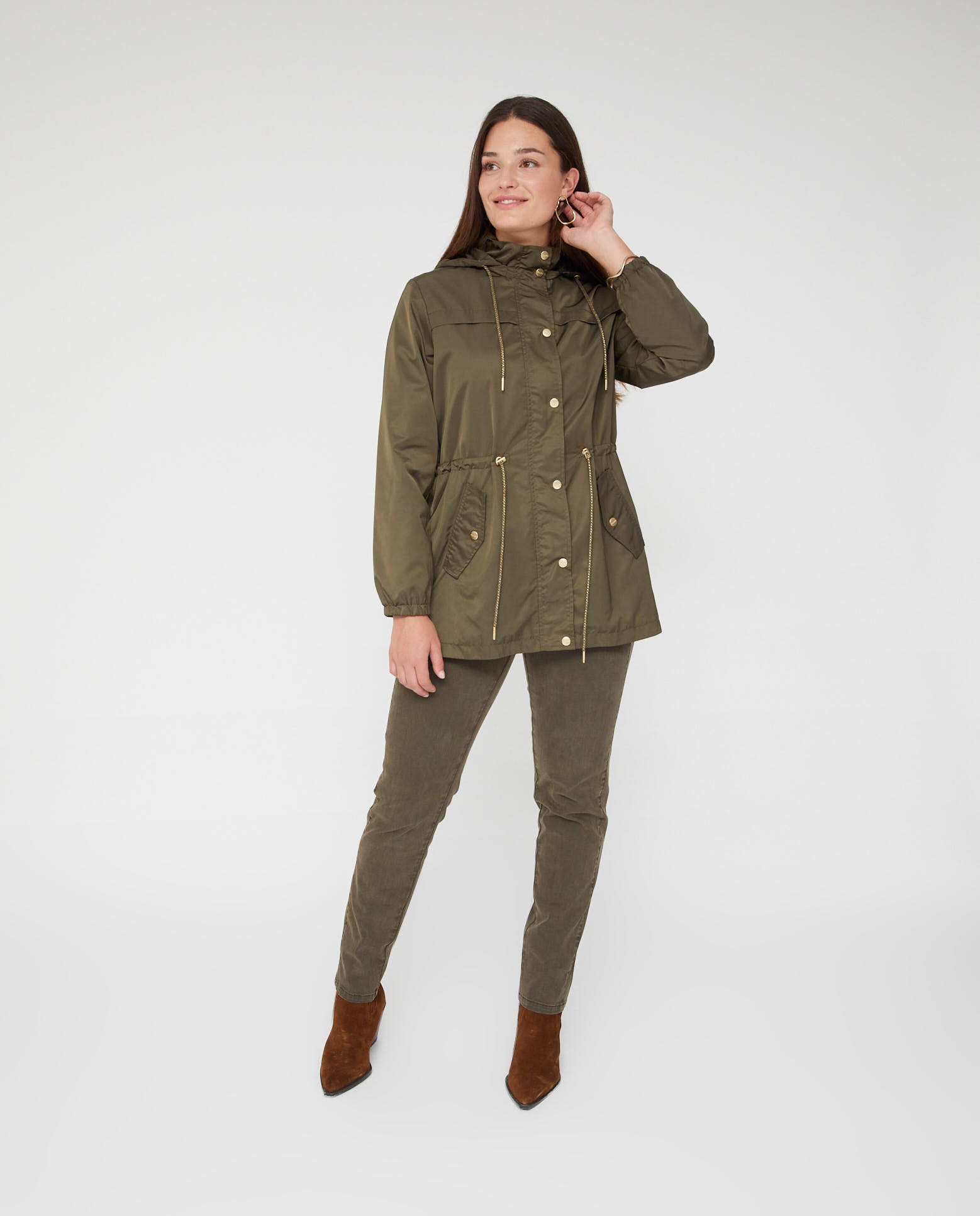 Parka de mujer con capucha cintura ajustable con cordon - October - Kaki Kaki-5