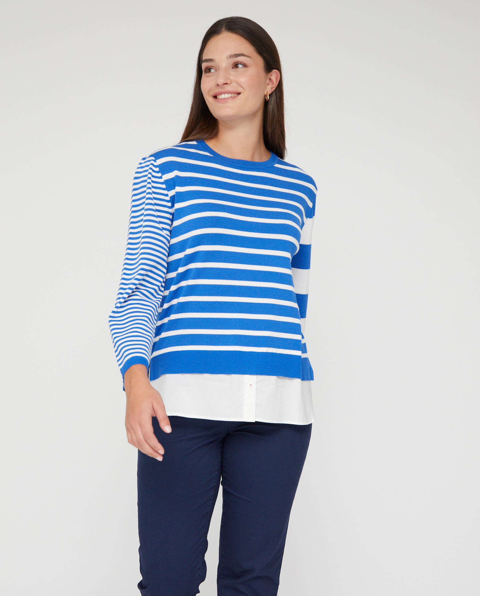 Jersey de mujer de rayas combinadas con faldon - October - Azul Azul-1