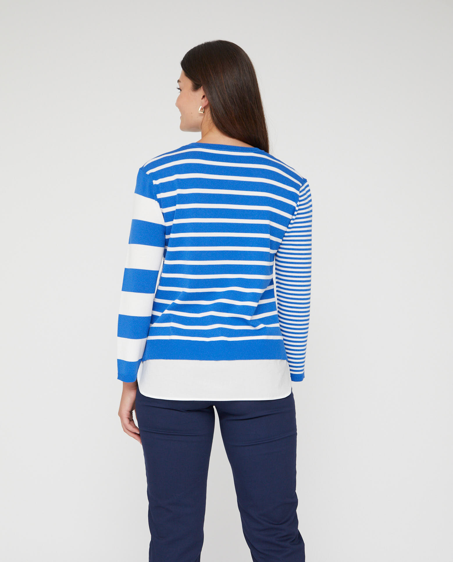 Jersey de mujer de rayas combinadas con faldon - October - Azul Azul-2