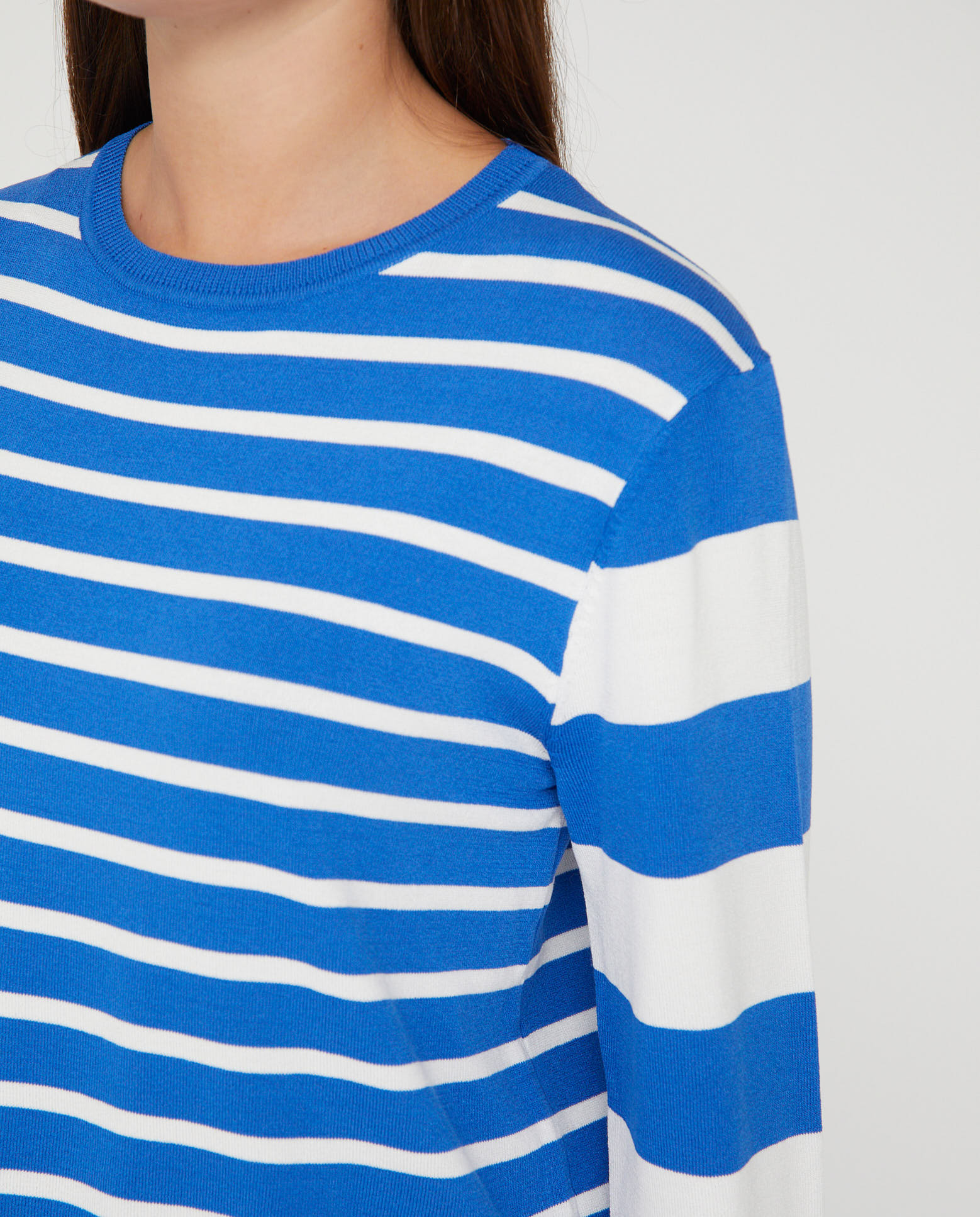 Jersey de mujer de rayas combinadas con faldon - October - Azul Azul-3