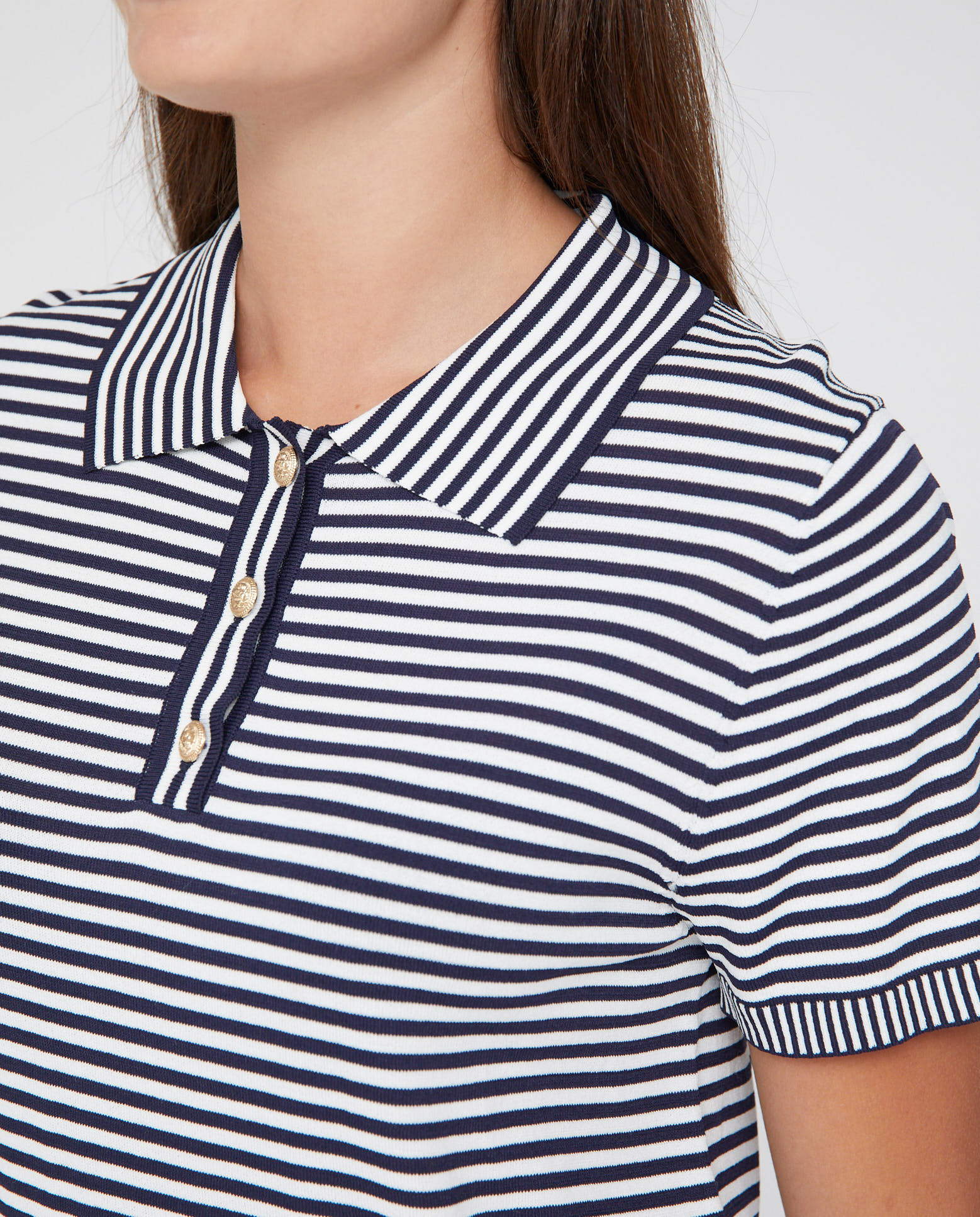 Jersey de mujer rayas hilo metalico con cuello pico y solapa - October - Azul marino Azul marino-3