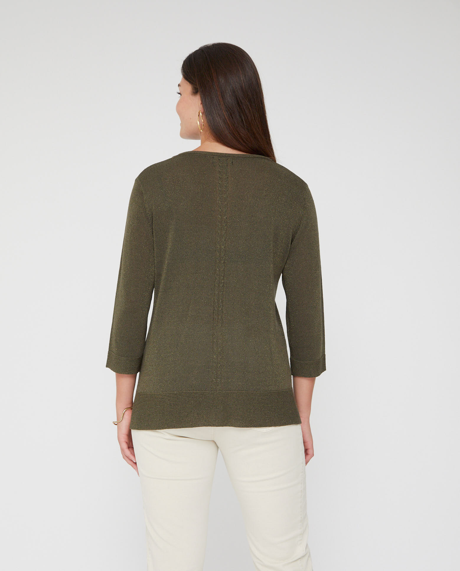Jersey de mujer cuello pico y manga detalle trenza - October - Kaki Kaki-2