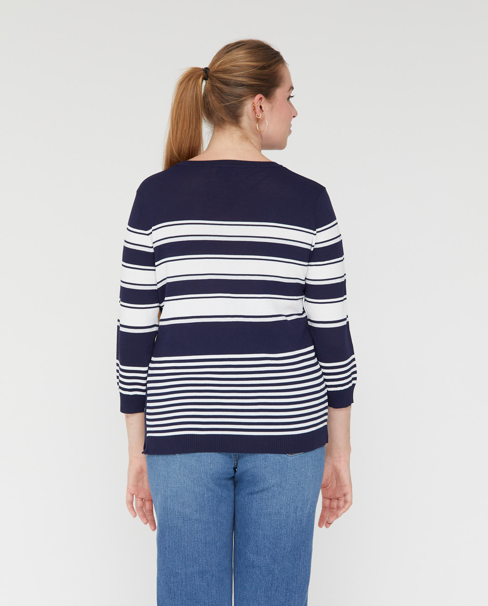 Jersey de mujer rayas hilo metalizado manga tres cuartos - October - Azul marino Azul marino-2