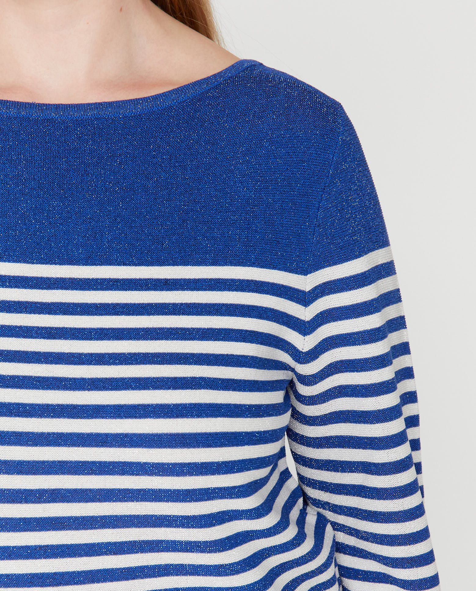 Jersey de mujer rayas cuello barco con hilo metalico - October - Azul Azul-3