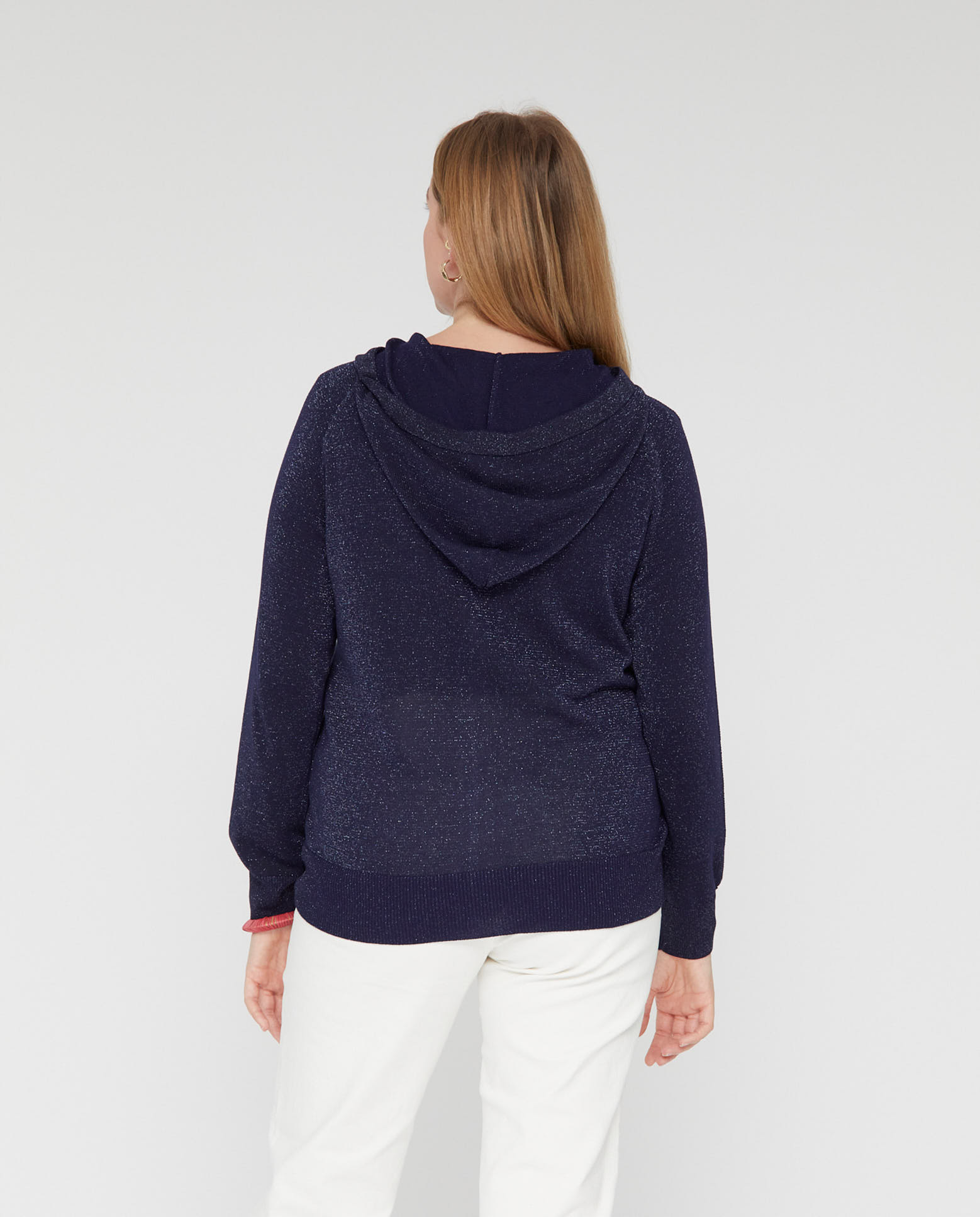 Chaqueta de mujer punto con hilo metalico y strass - October - Azul marino Azul marino-2