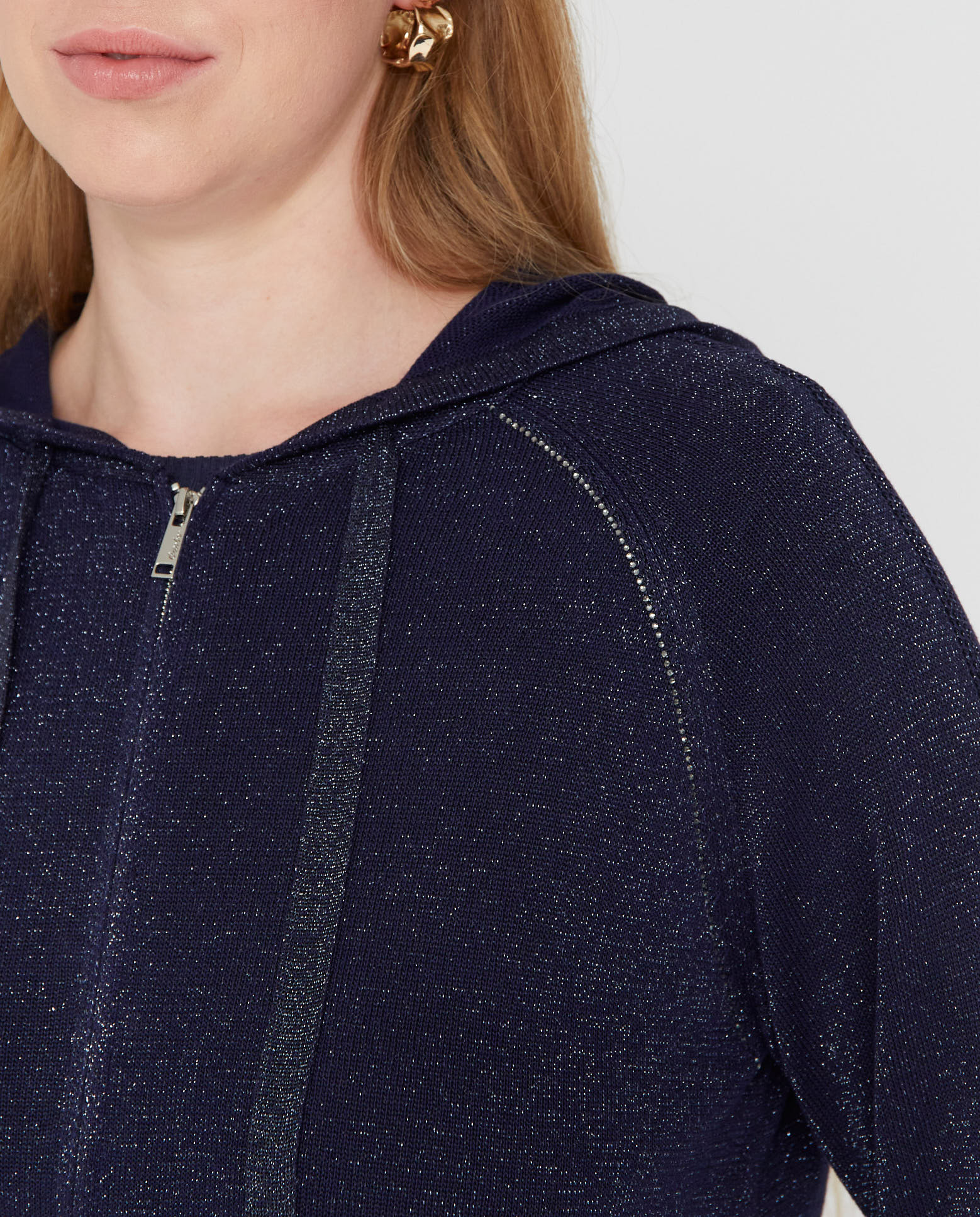 Chaqueta de mujer punto con hilo metalico y strass - October - Azul marino Azul marino-3