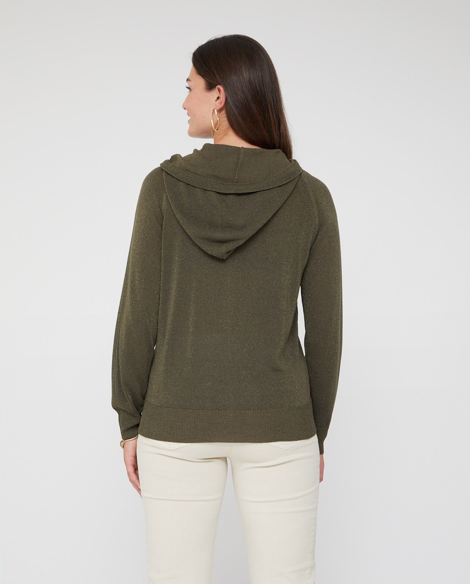 Chaqueta de mujer punto con hilo metalico y strass - October - Kaki Kaki-2