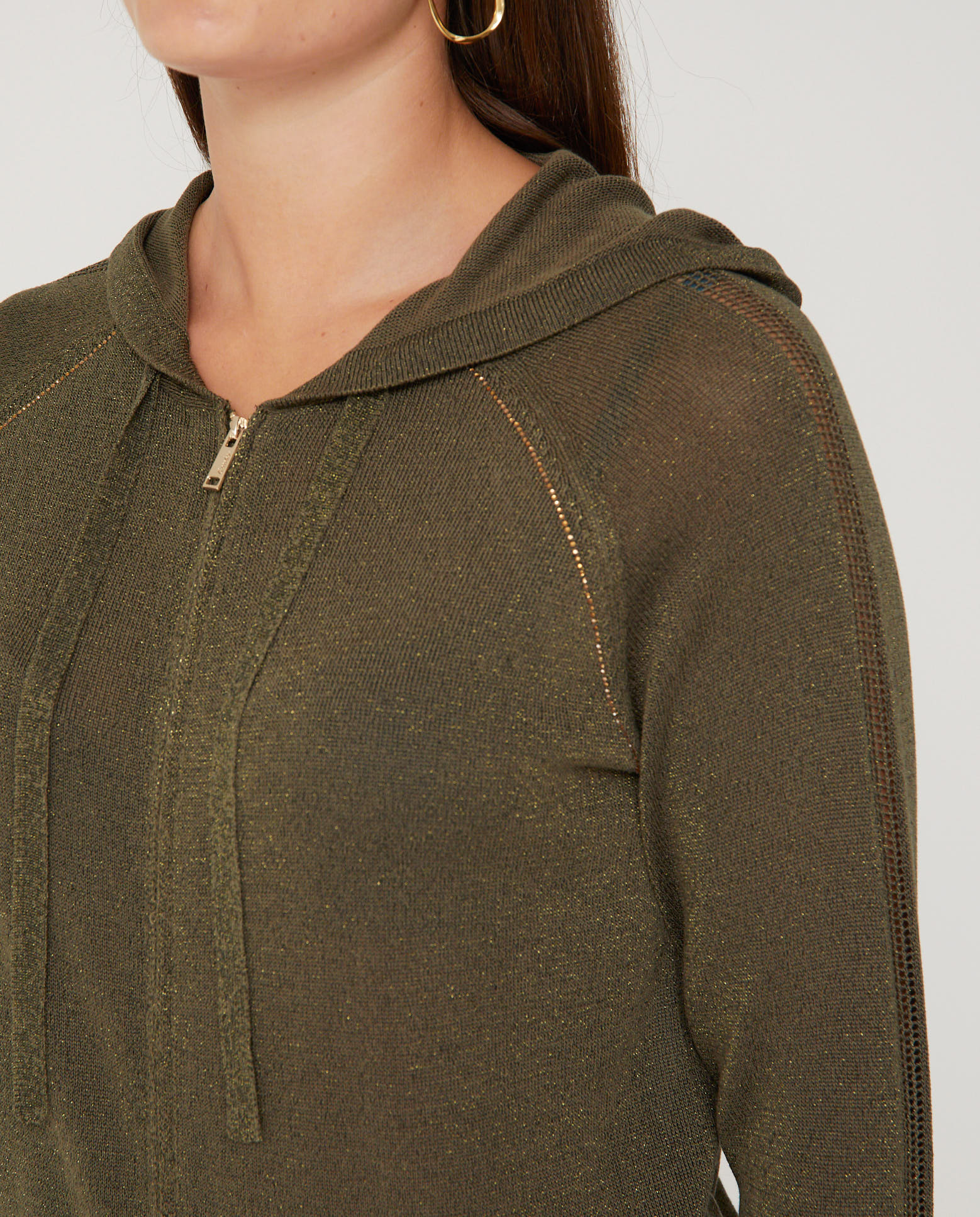 Chaqueta de mujer punto con hilo metalico y strass - October - Kaki Kaki-3
