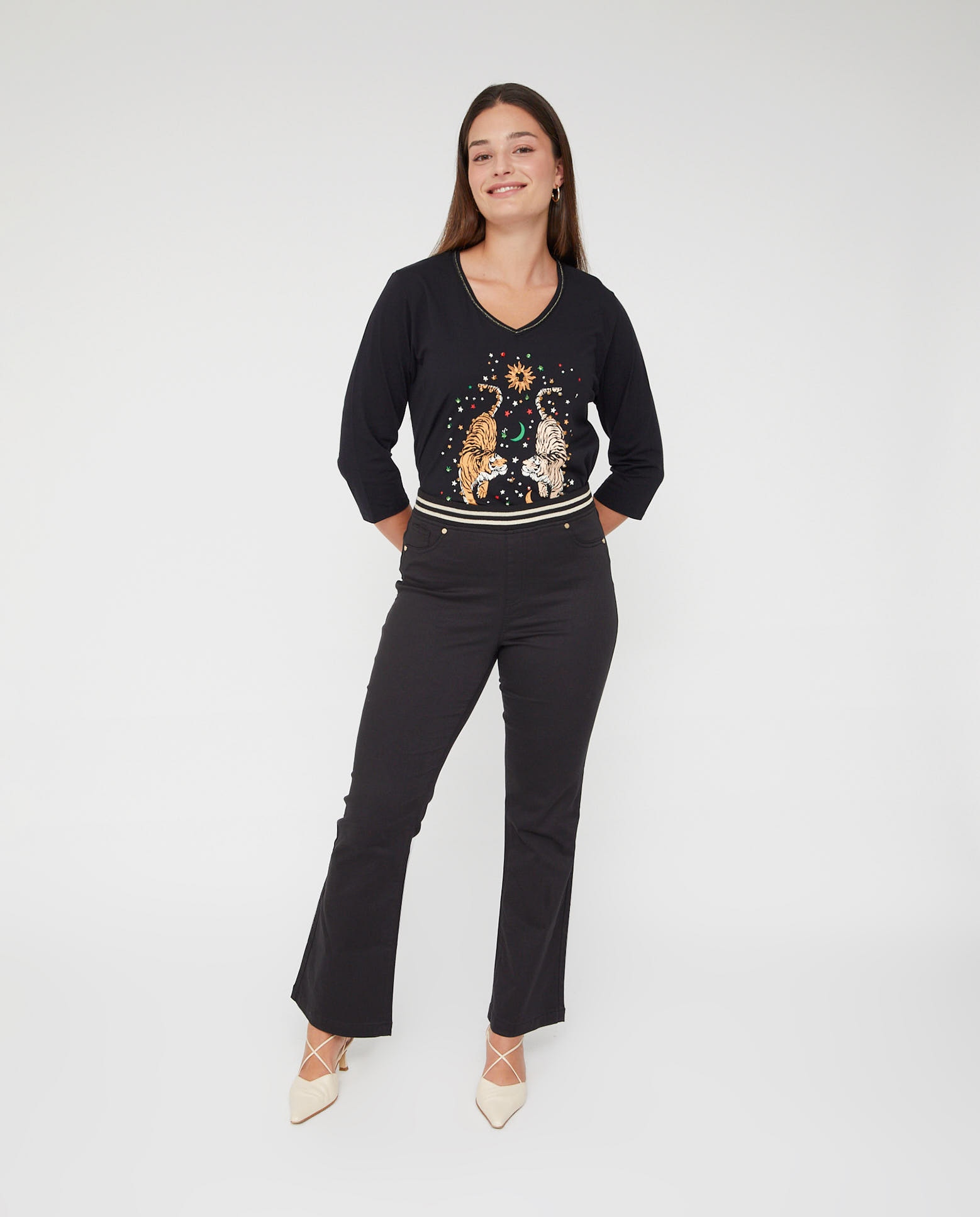 Leggings de mujer cintura rib - October - Negro Negro-1