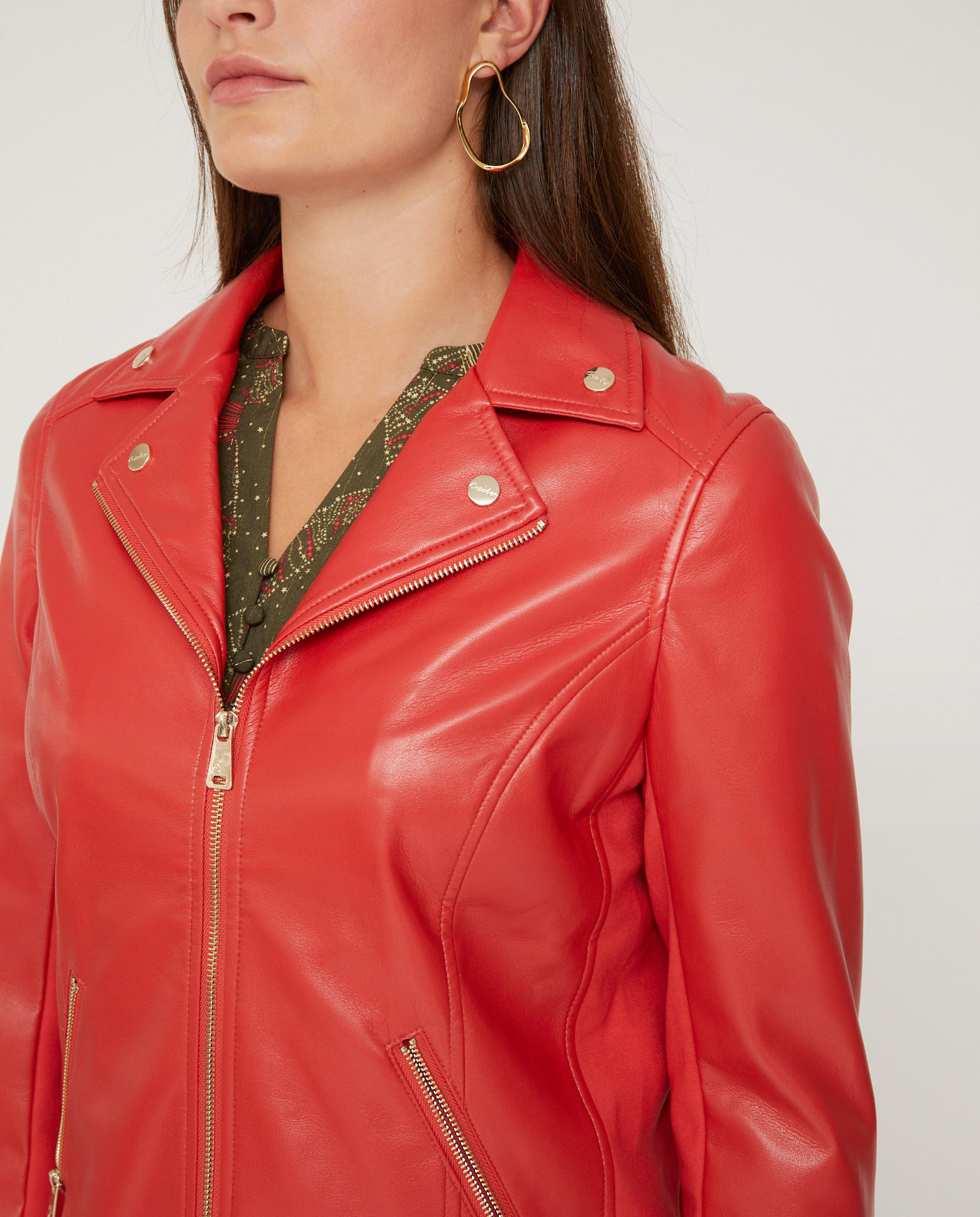 Cazadora de mujer biker efecto piel - October - Coral Coral-3