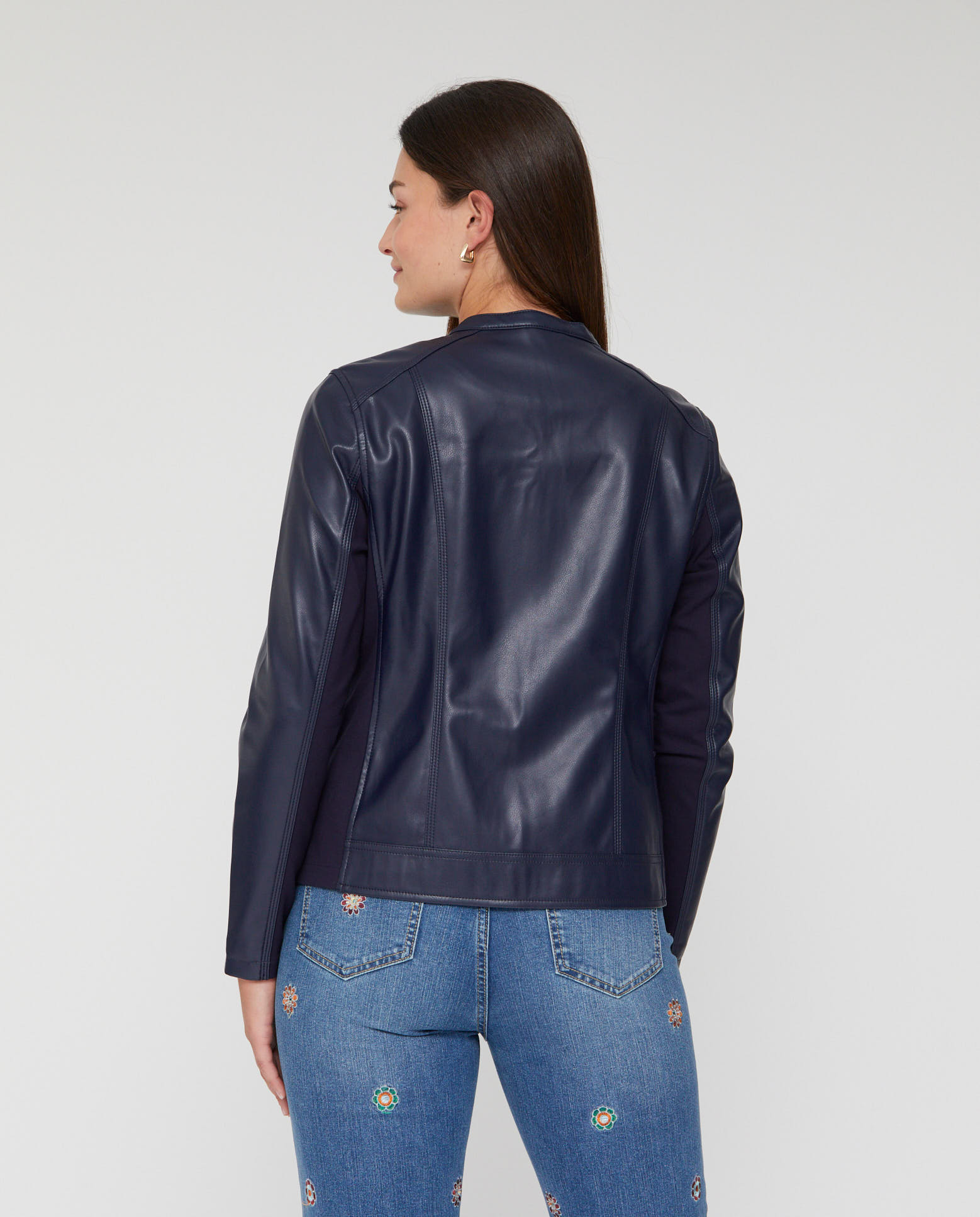 Chaqueta de mujer efecto piel estilo motera - October - Azul marino Azul marino-2