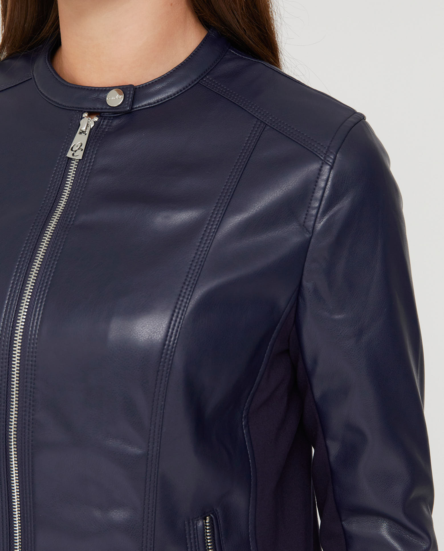 Chaqueta de mujer efecto piel estilo motera - October - Azul marino Azul marino-3