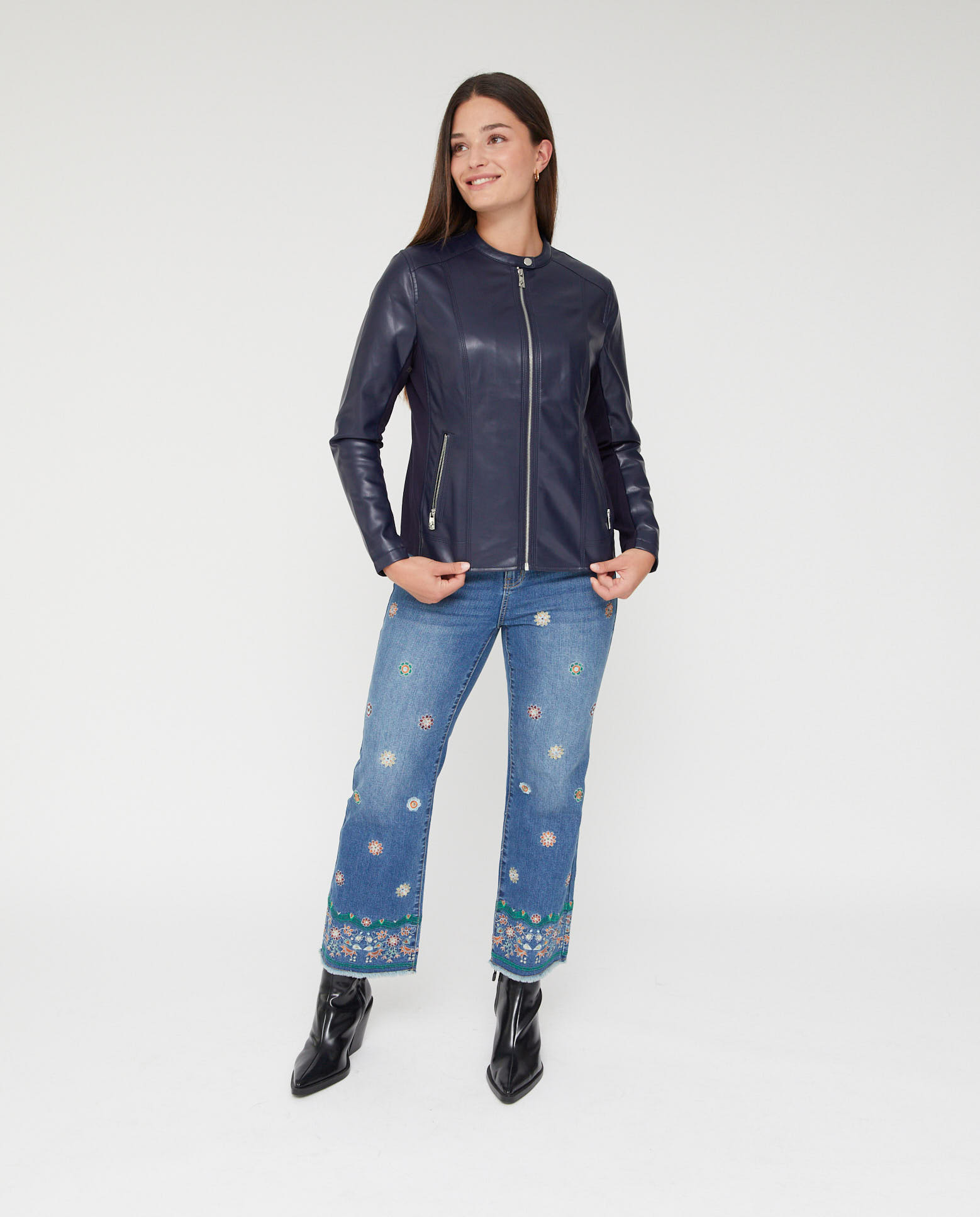 Chaqueta de mujer efecto piel estilo motera - October - Azul marino Azul marino-4
