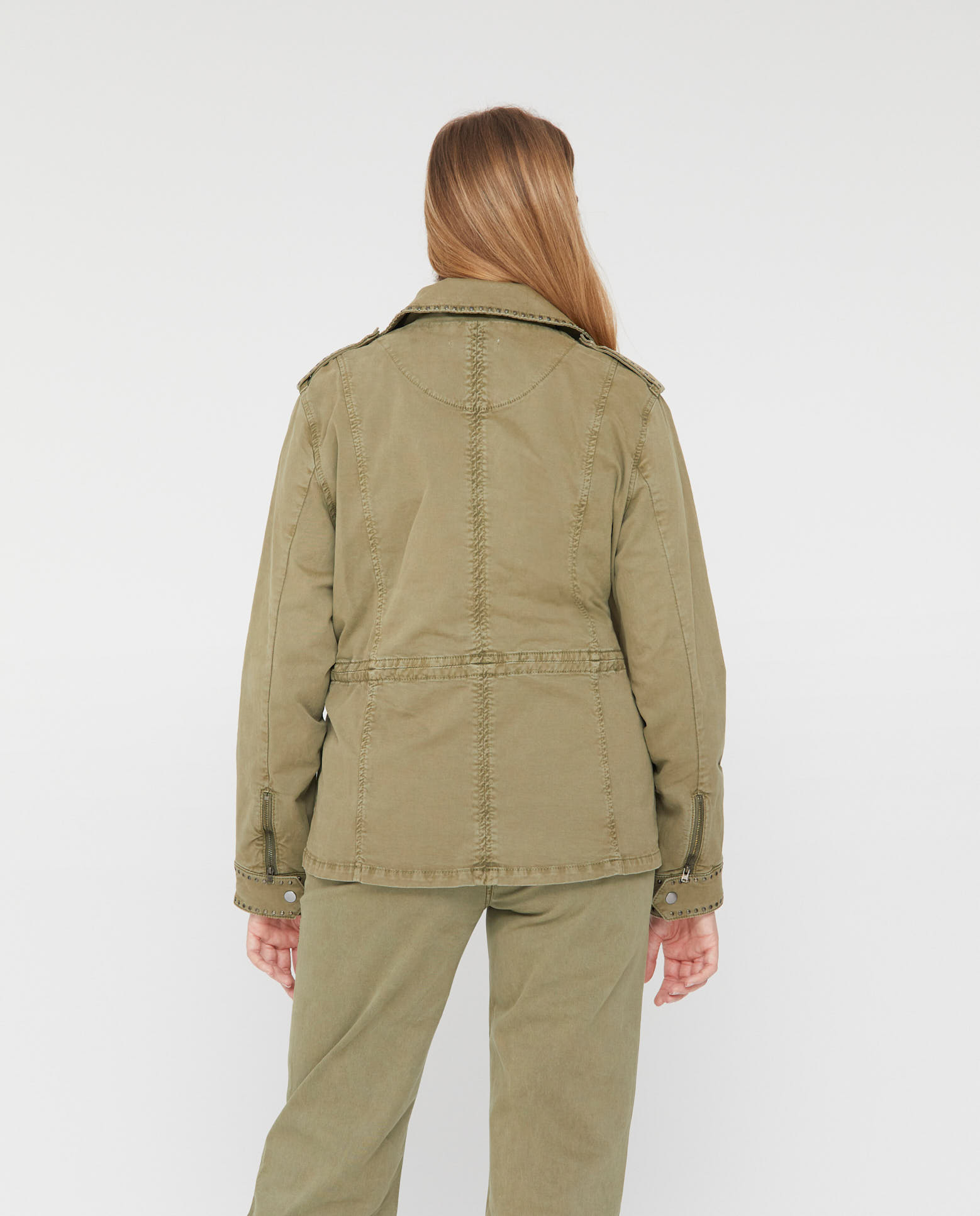 Chaqueta de mujer larga tachas - October - Kaki Kaki-2