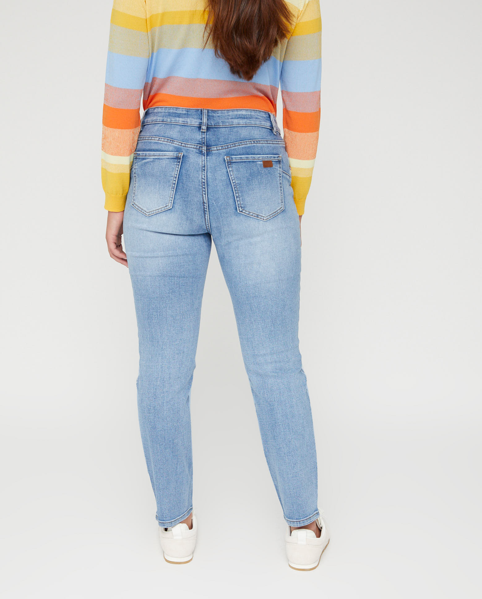Pantalón de mujer denim push up con aplicacion piedras - October - Azul Azul-3