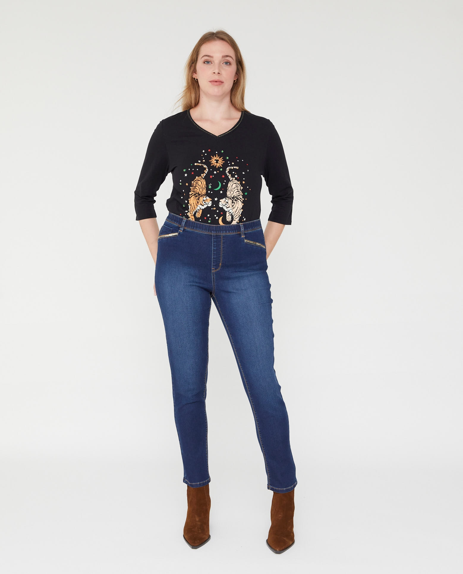 Jegging con detalle lentejuelas - October - Azul Azul-1