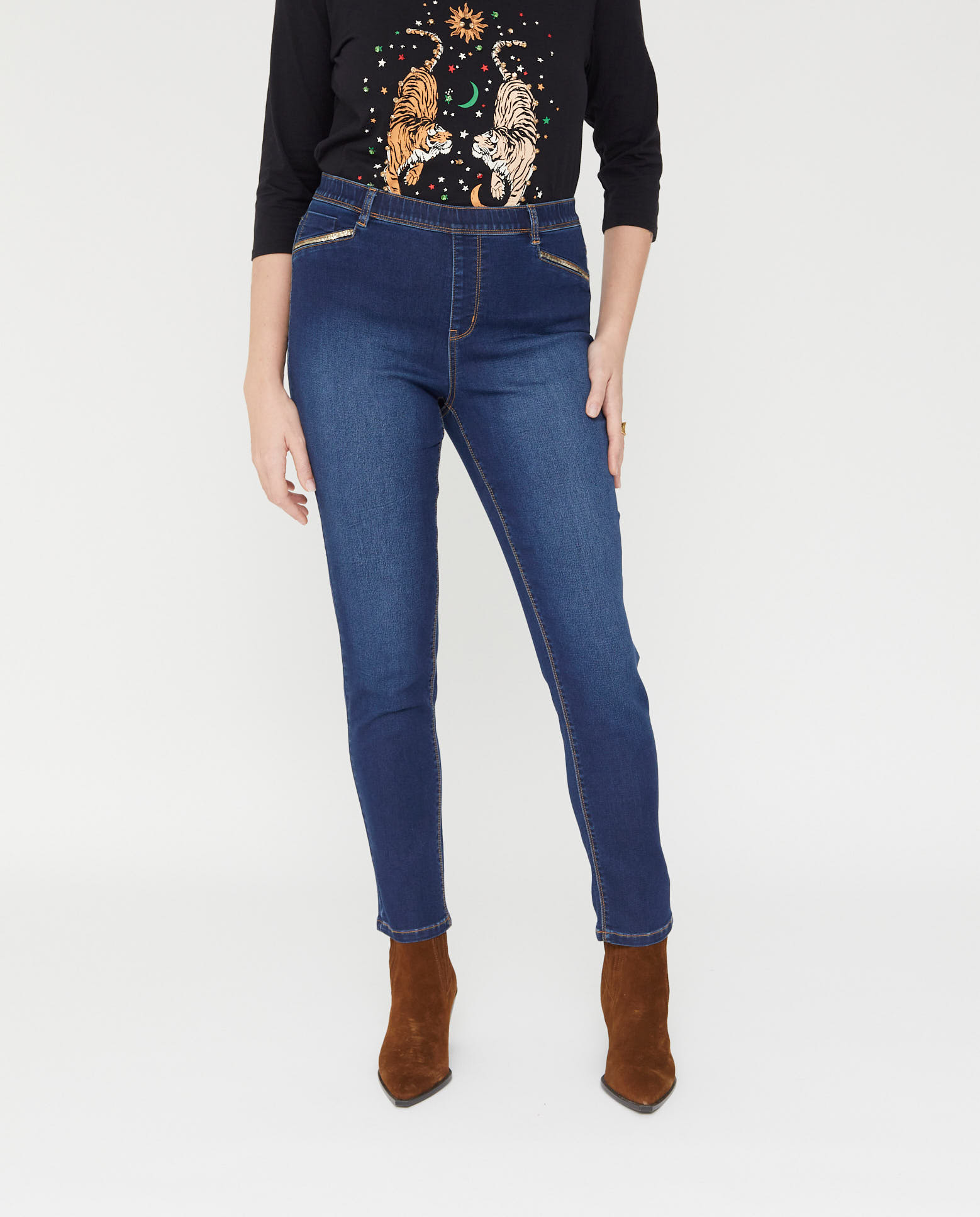 Jegging con detalle lentejuelas - October - Azul Azul-4