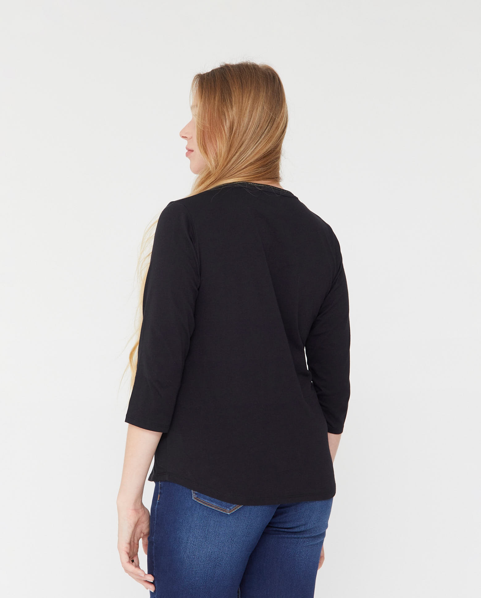 Camiseta cuello pico estampado y piedras - October - Negro Negro-2