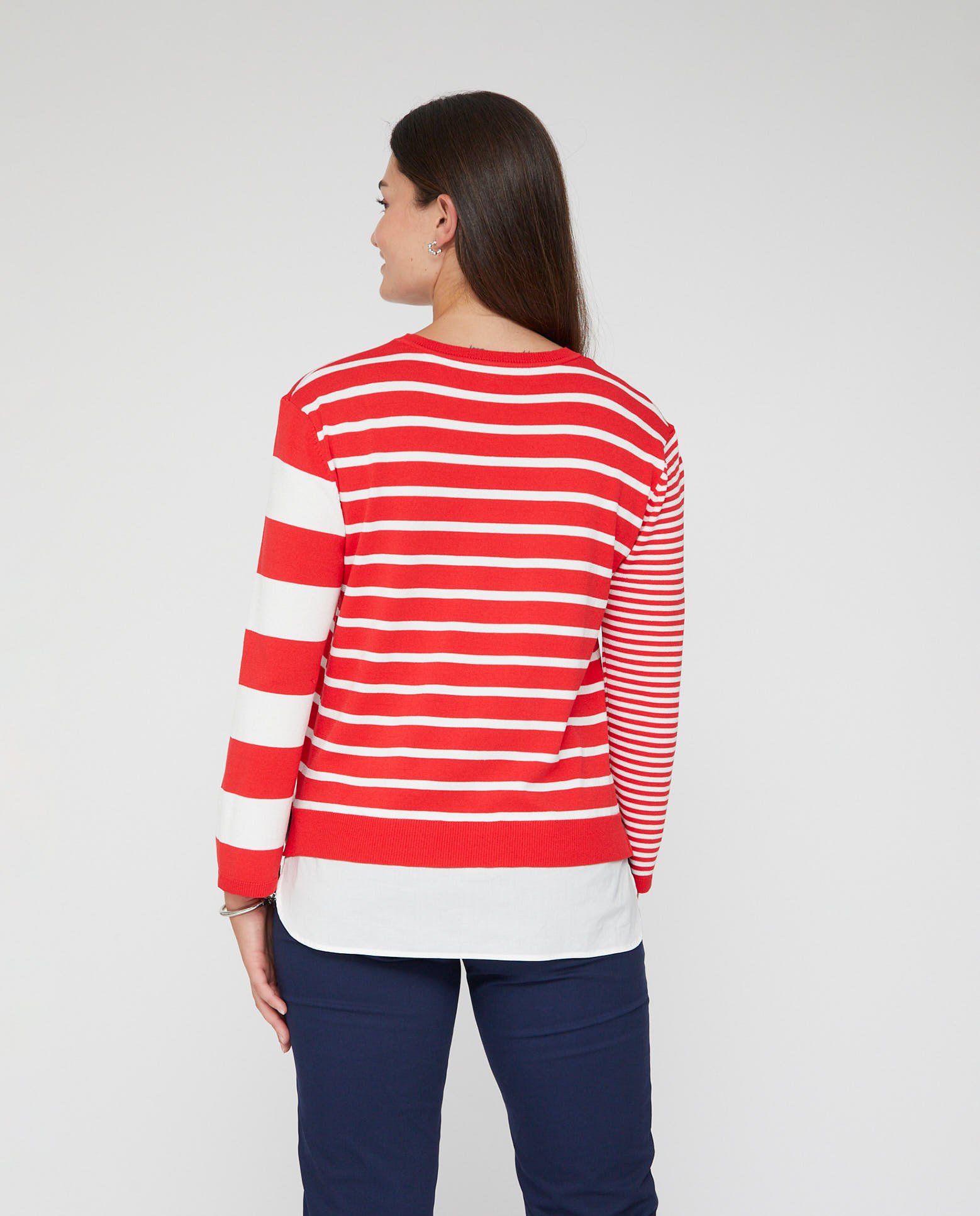 Jersey de mujer de rayas combinadas con faldon - October - Rojo Rojo-2