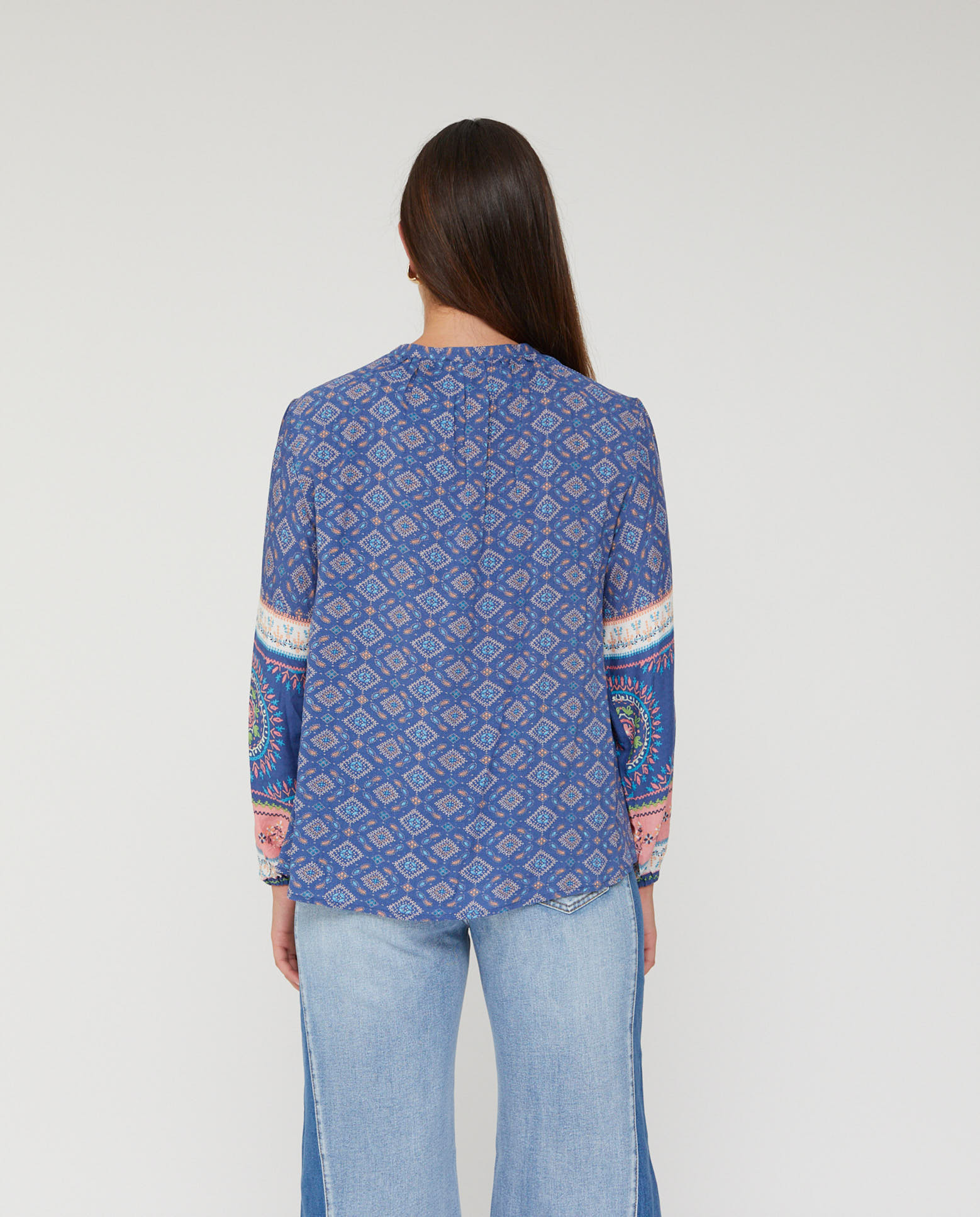 Blusa de mujer estampada cuello redondo manga 3/4 - October - Azul Azul-2