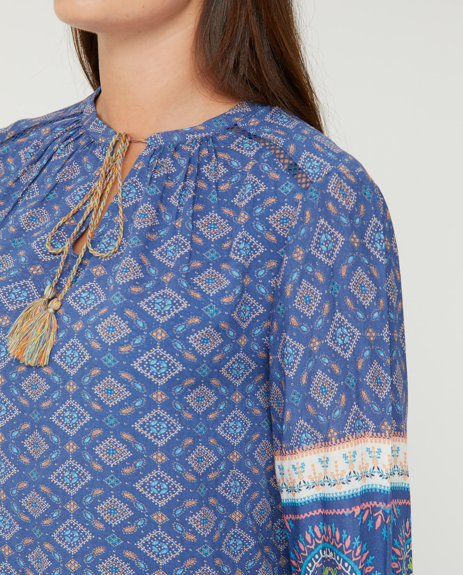 Blusa de mujer estampada cuello redondo manga 3/4 - October - Azul Azul-3