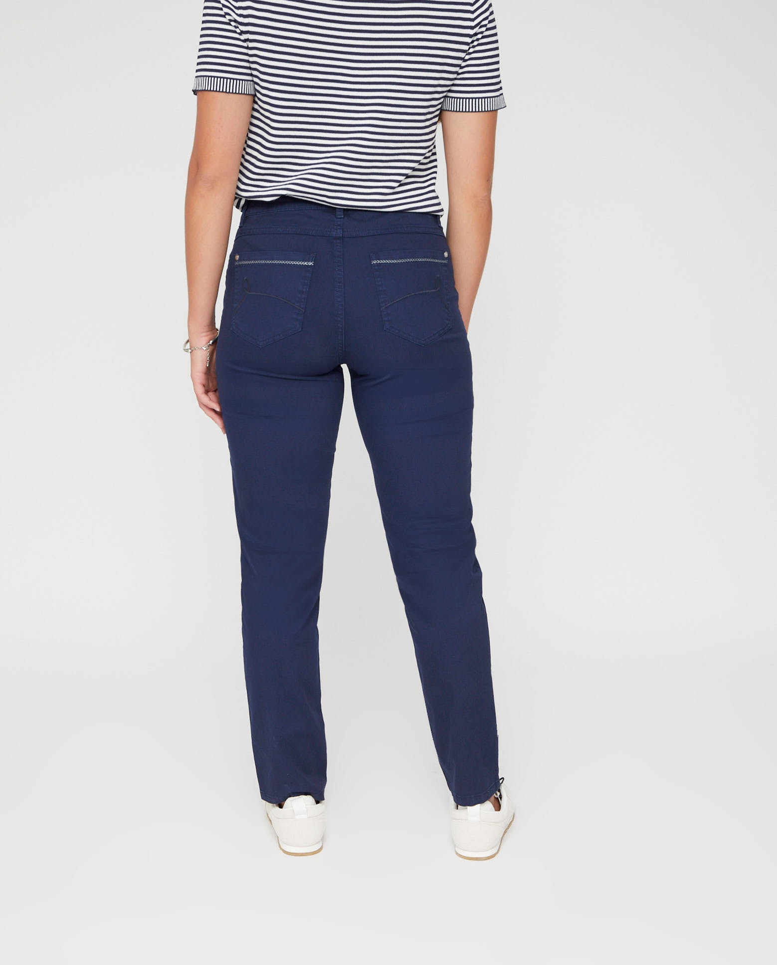 Pantalones rectos cinco bolsillos con cadeneta bordada - October - Azul marino Azul marino-2