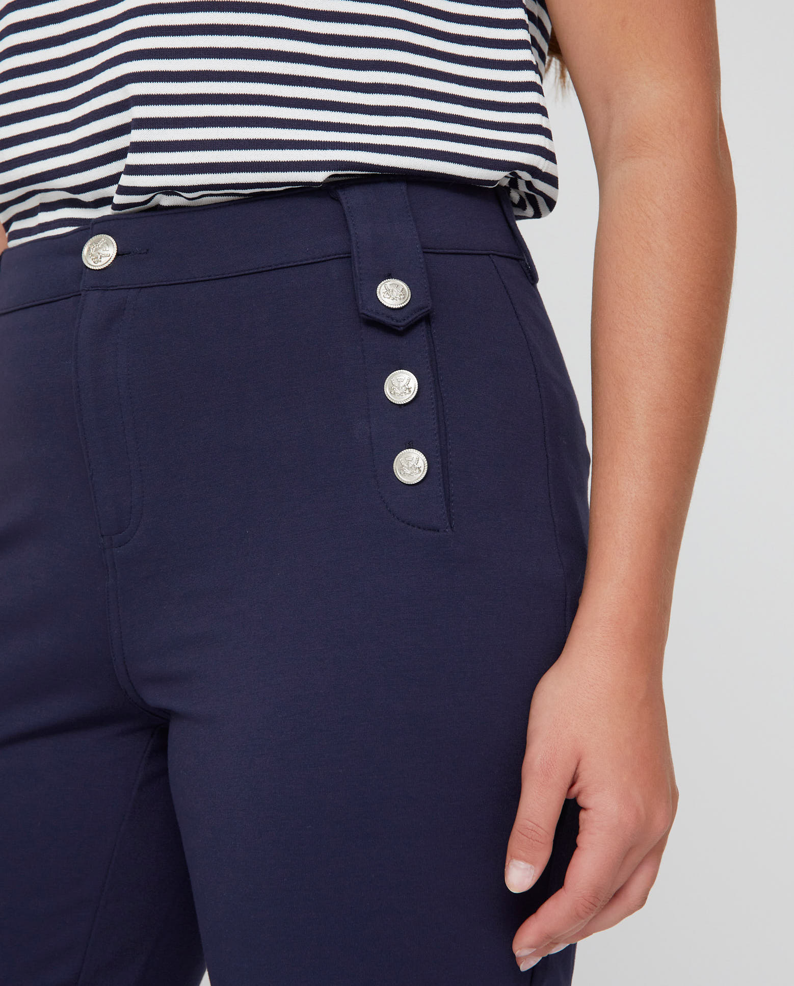 Pantalones de campana de mujer punto roma botones marineros - October - Azul marino Azul marino-3