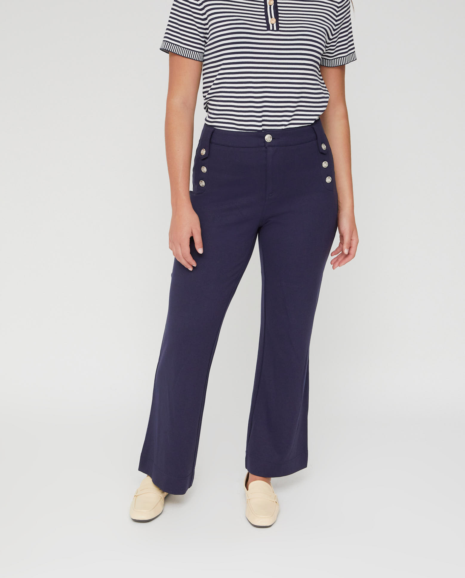 Imagen 0 de Pantalones de campana de mujer punto roma botones marineros Azul marino