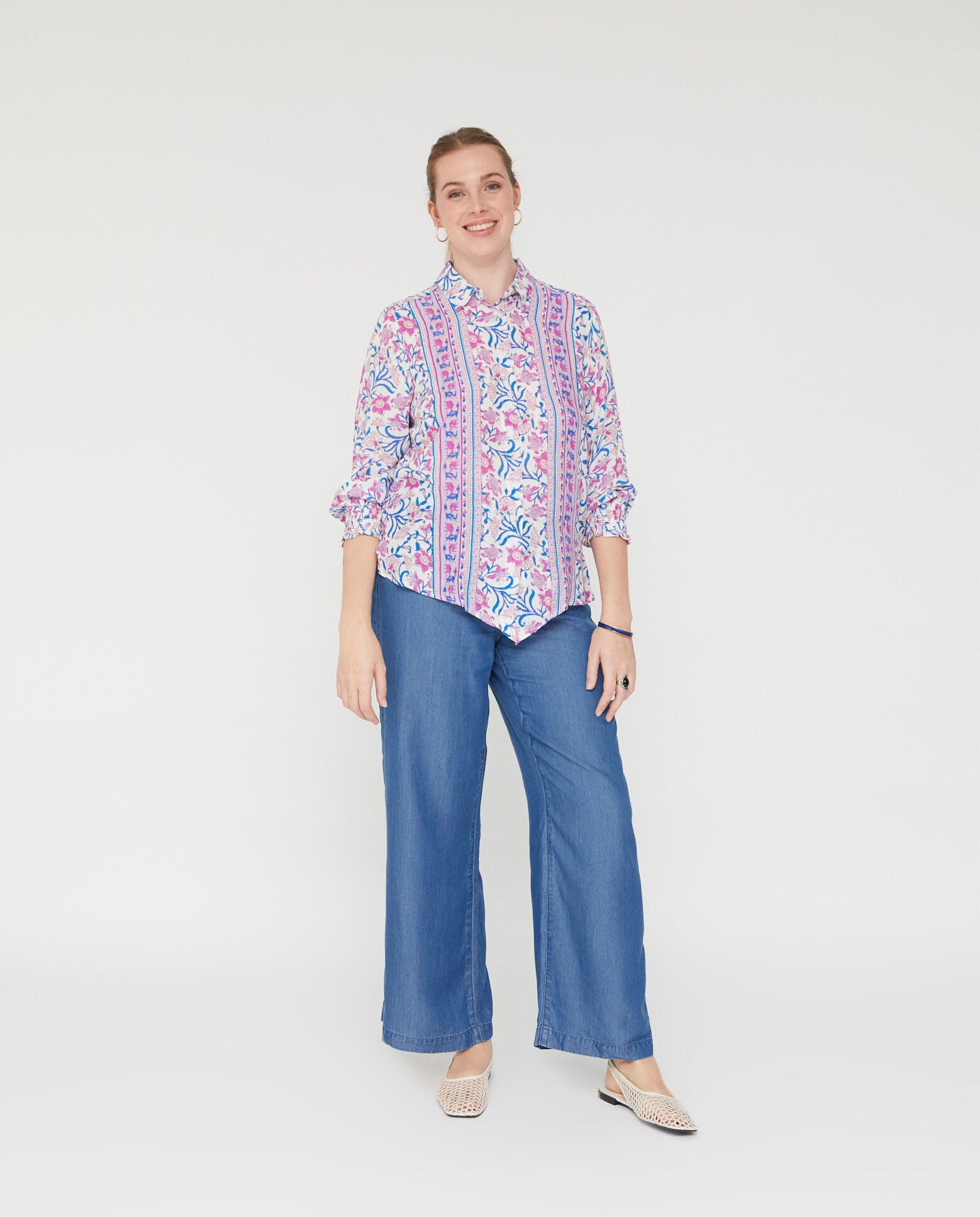 Blusa de mujer cuello solapa y nudo - October - Azul / Blanco Azul / Blanco-4