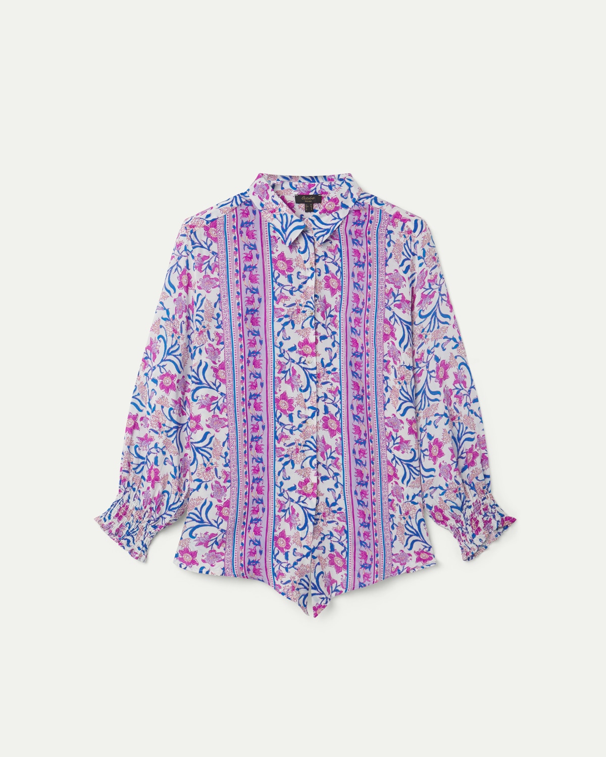 Blusa de mujer cuello solapa y nudo - October - Azul / Blanco Azul / Blanco-6