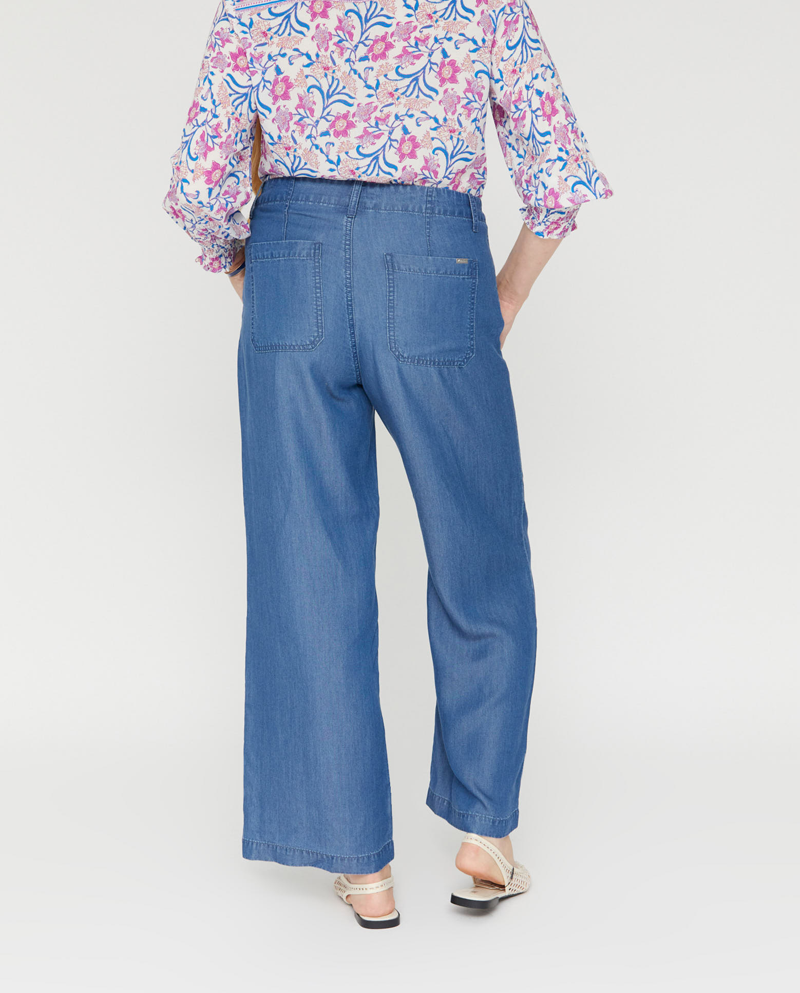 Vaqueros rectos de mujer de tencel con cordon decorativo - October - Azul Azul-2