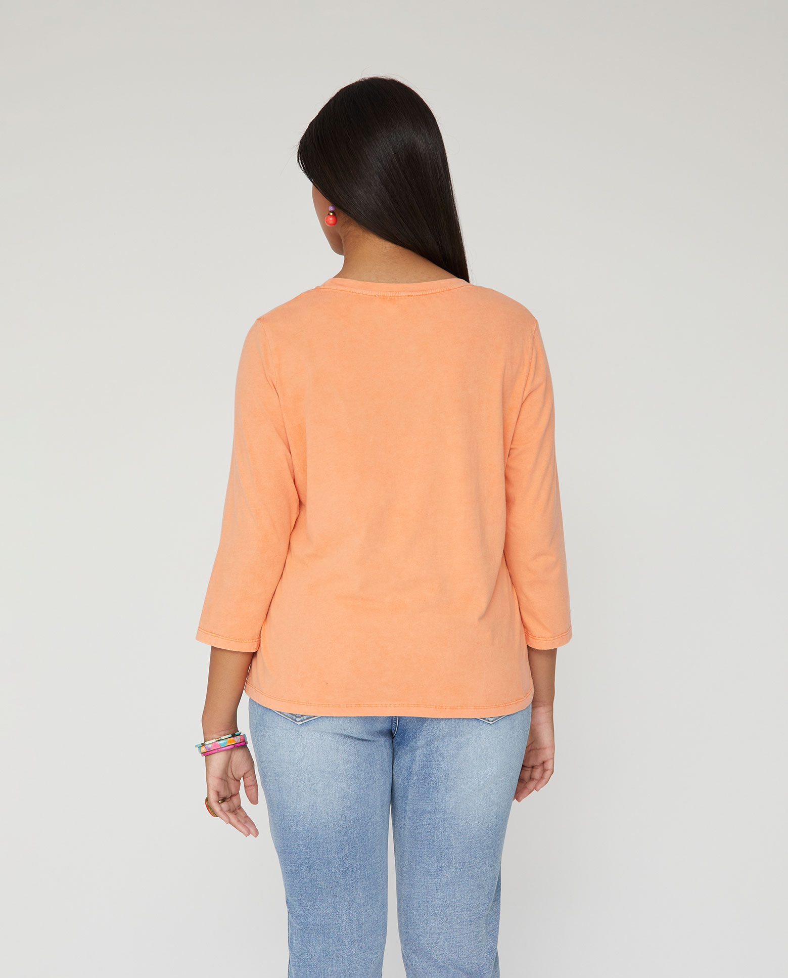 Camiseta de mujer lavada con apliques en cuello - October - Naranja fuerte Naranja fuerte-2