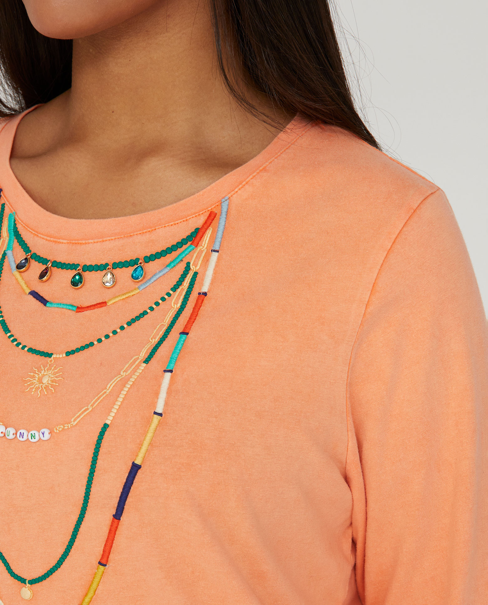 Camiseta de mujer lavada con apliques en cuello - October - Naranja fuerte Naranja fuerte-3