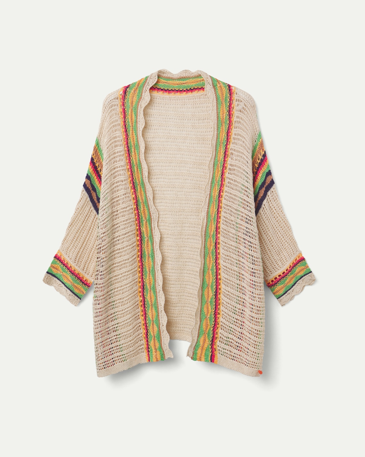 Cardigan de mujer de crochet con cenefas multicolor - October - Beige Beige-5