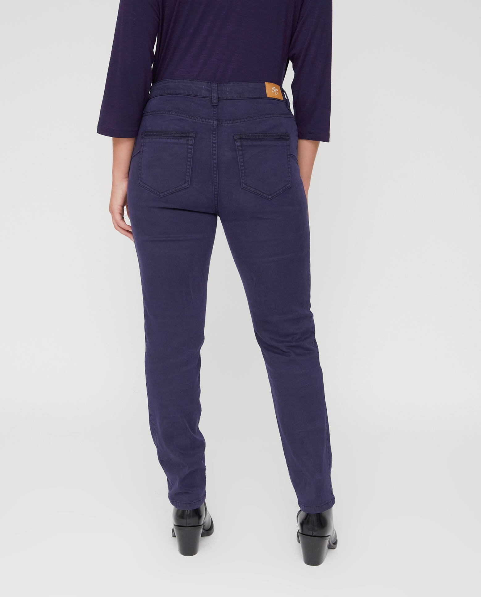 Pantalones rectos de mujer lavado 5 bolsillos bordado al tono - October - Azul marino Azul marino-2