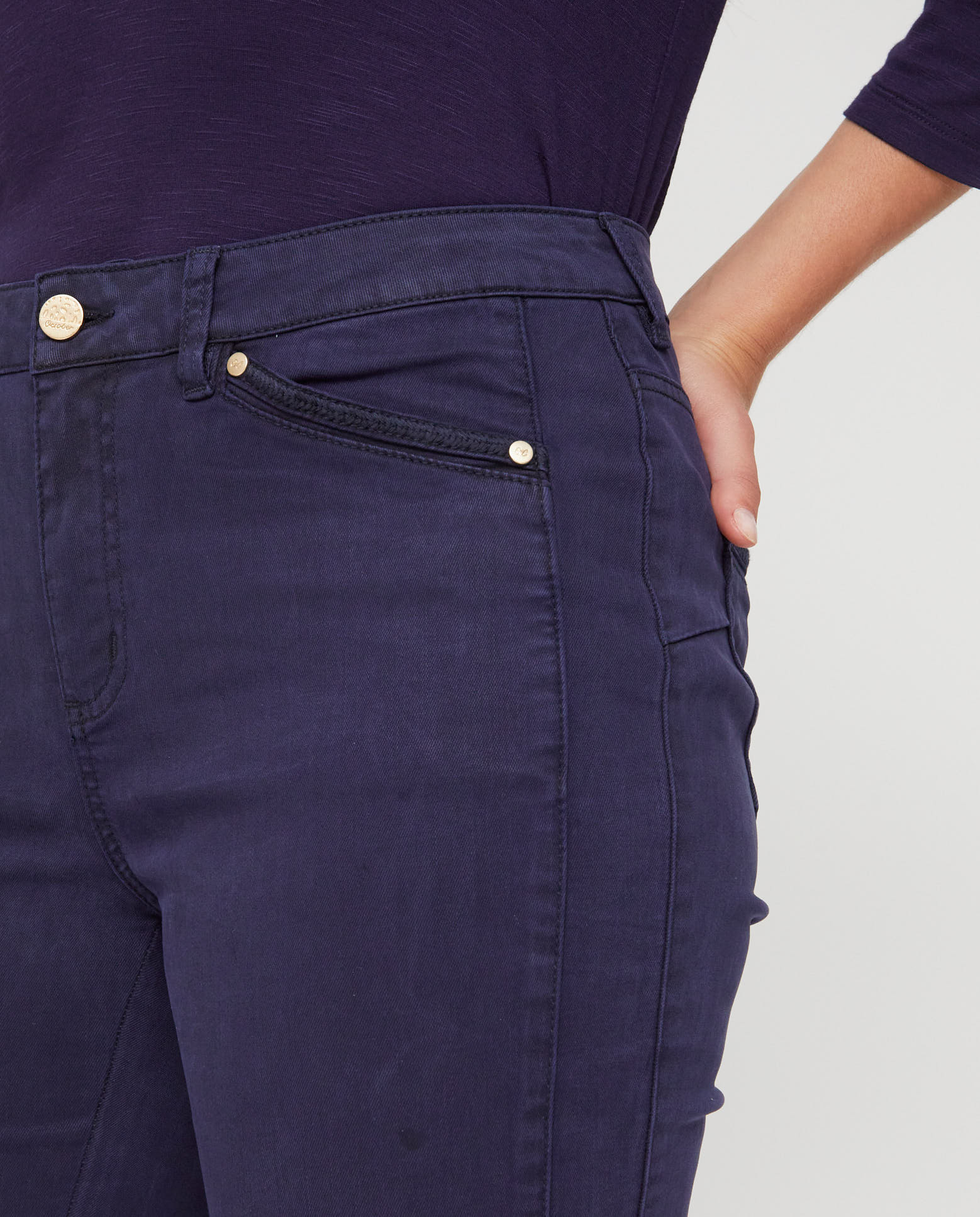 Pantalones rectos de mujer lavado 5 bolsillos bordado al tono - October - Azul marino Azul marino-3