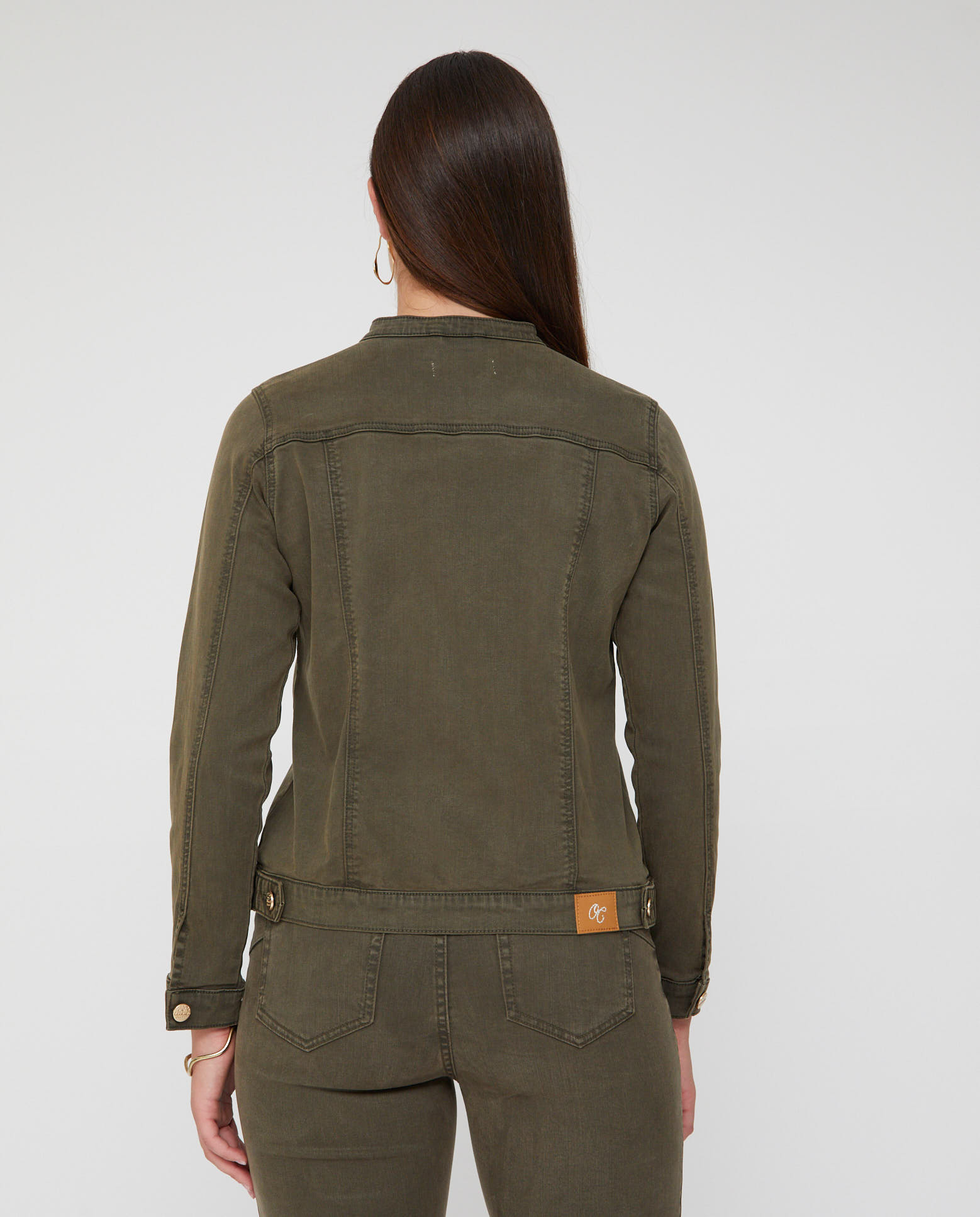 Cazadora de mujer cuello mao con bordado - October - Kaki Kaki-2