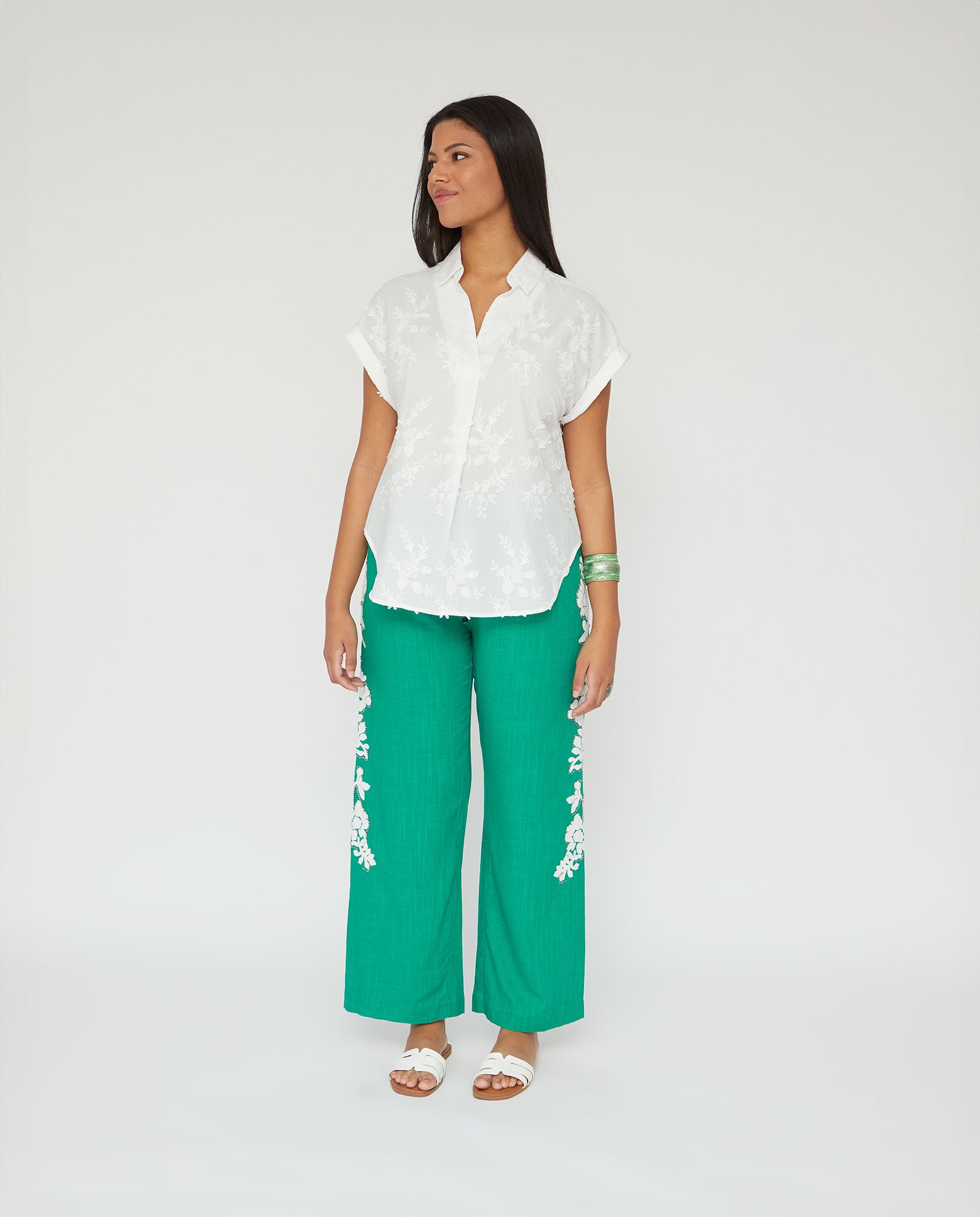 Blusa de mujer tejido bordado con relieve - October - Blanco Blanco-4