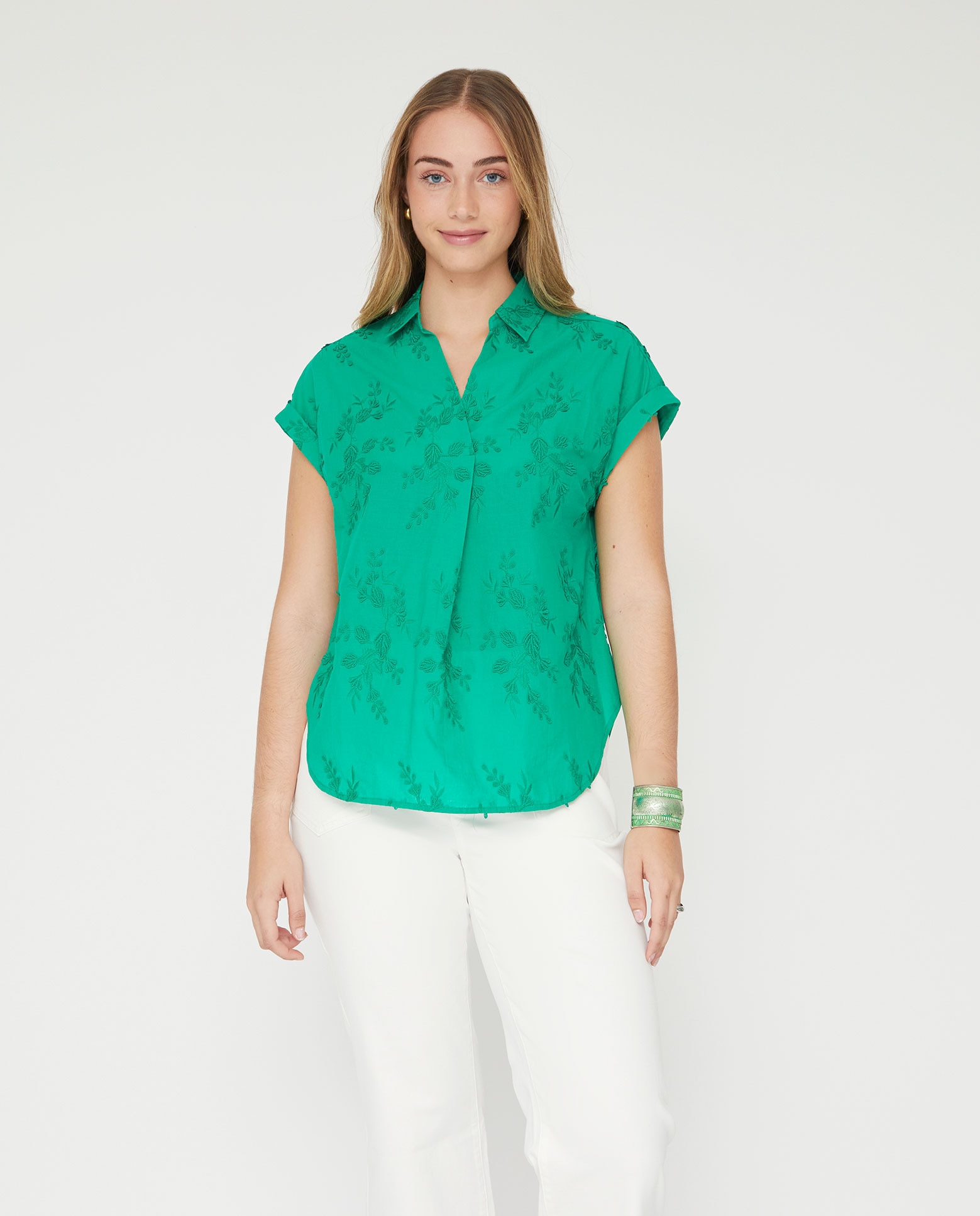 Blusa de mujer tejido bordado con relieve - October - Verde Verde-1