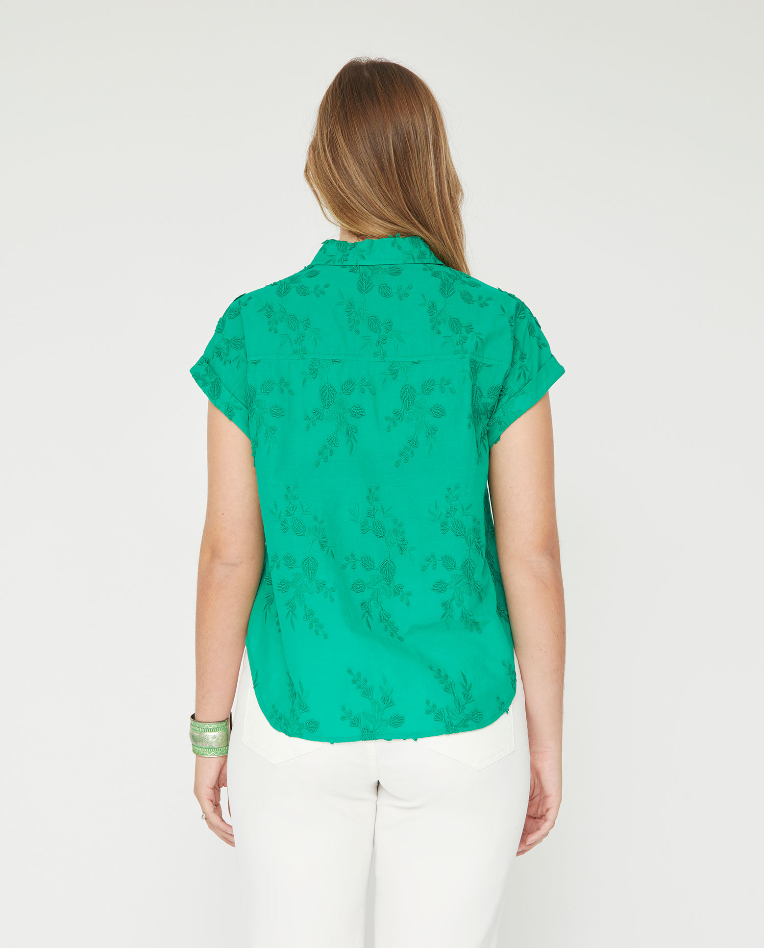 Blusa de mujer tejido bordado con relieve - October - Verde Verde-2